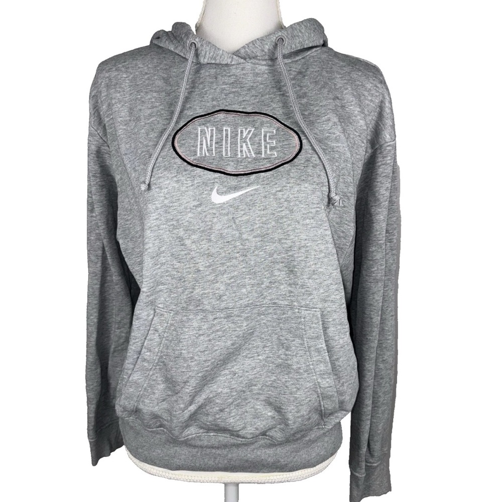 Nike Womens Extra Small Gray Hoodie Center Swoosh Embroidered Logo Sweatshirt XS